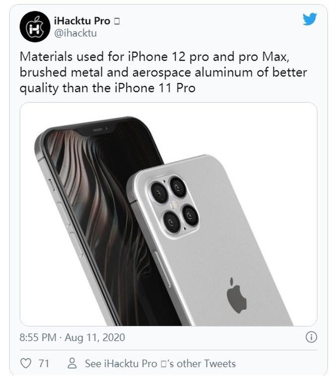 iPhone 12 Pro系列机身设计曝光：或采用航空铝材质