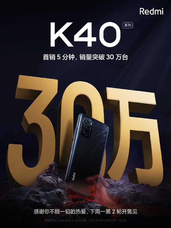 5��������ͻ��30��̨ Redmi K40ϵ�л���������